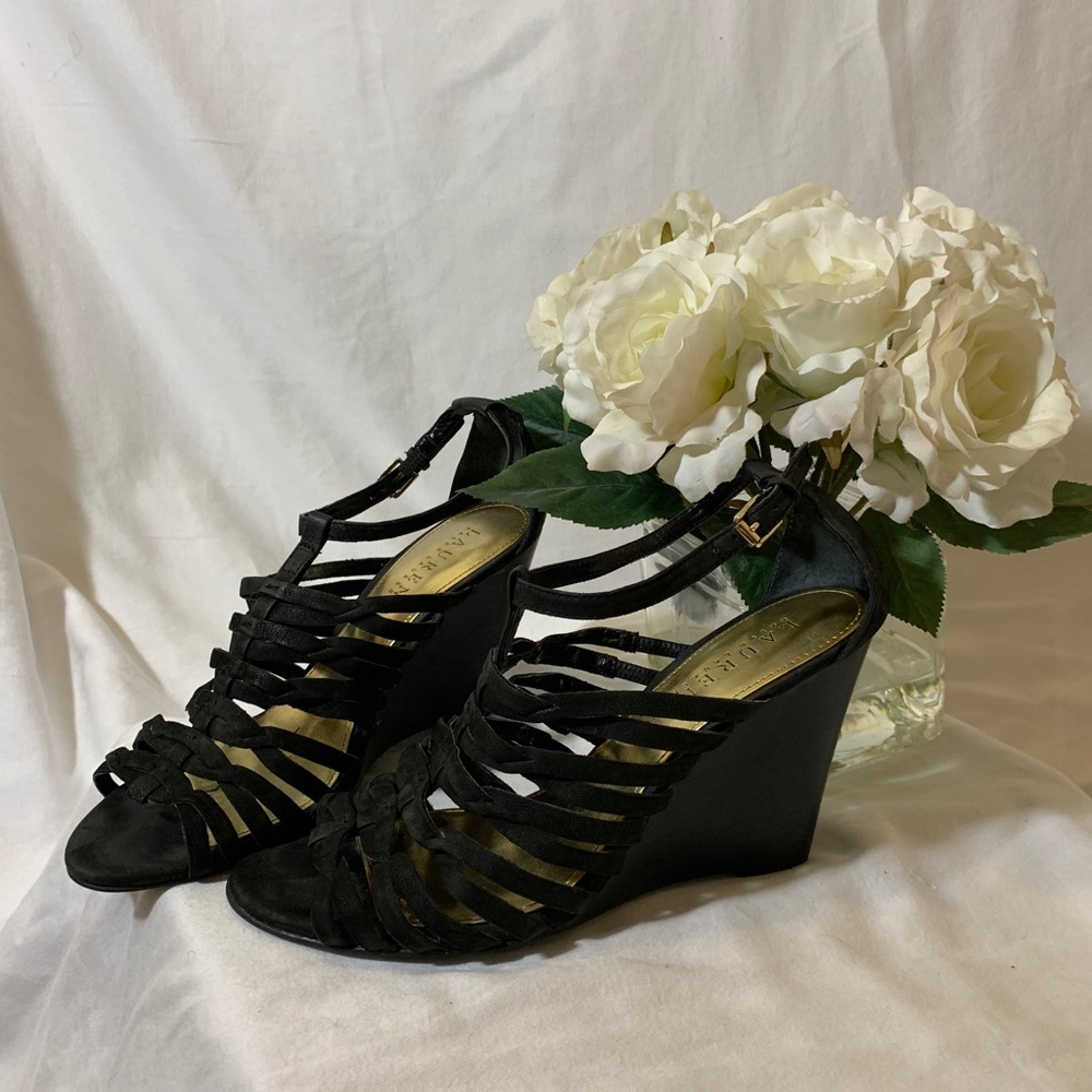 Ralph Lauren T strap suede wedge sandals